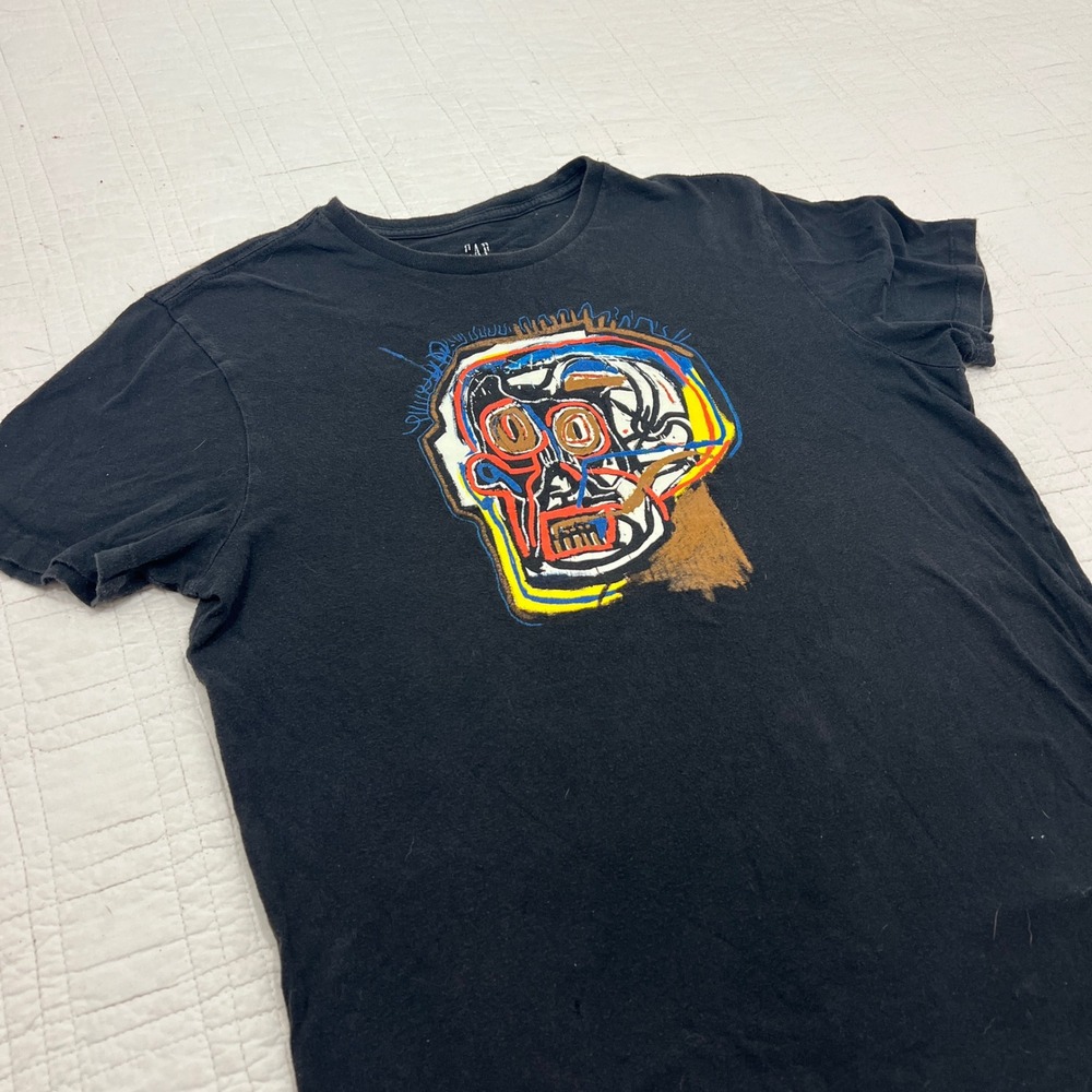 Gap x Jean-Michel Basquiat Skull Graphic T-Shirt Mens Black Small Art *READ